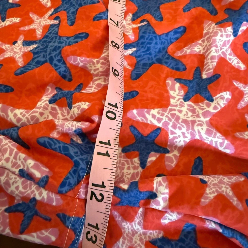 Peter Millar‎ Starfish Swim Trunks Mens XL Red Blue Mesh Lined Board Shorts